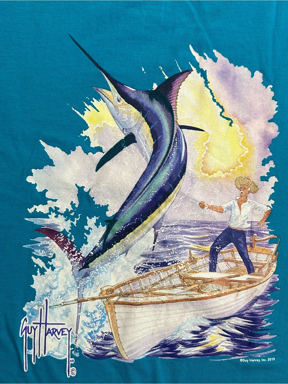 Guy Harvey Marlin Fishing Tshirt Mens Large Blue Graphic Short Sleeve Cotton Tee - Picture 6 of 6